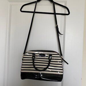 Kate Spade NY Black & White Striped Patent Leather Handbag